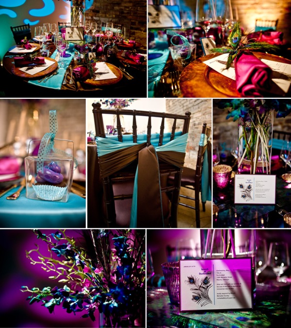 I'm loving all the colors in this Peacock table setting done by Studio Wed
